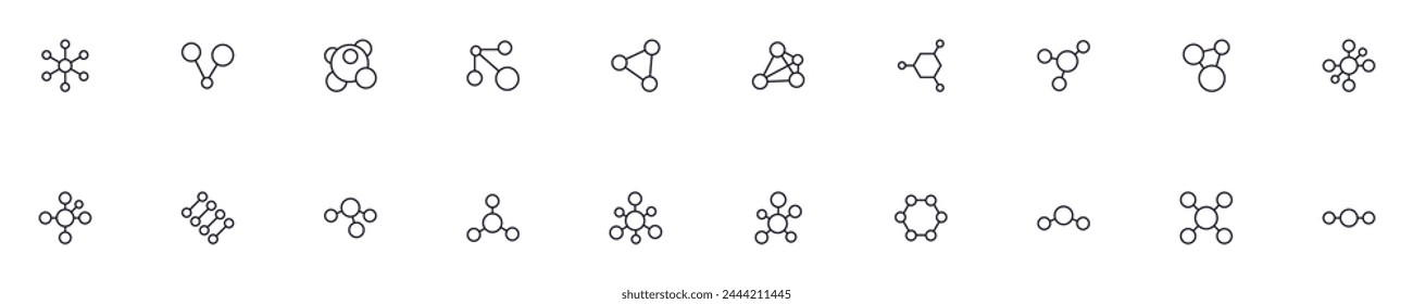 Chemical compound thin signs collection. Simple linear illustration for stores, shops, banners, design. Editable stroke 