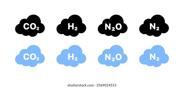 Chemical compounds set icons. Gases icons. Flat and silhouette style. Vector icons.