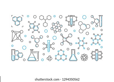 Chemical concept linear banner. Vector outline horizontal illustration on white background - Shutterstock ID 1294350562