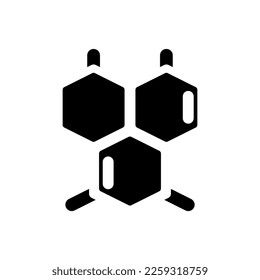 Chemical connections black glyph ui icon. School chemistry course. Bond together. User interface design. Silhouette symbol on white space. Solid pictogram for web, mobile. Isolated vector illustration