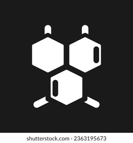 Chemical connections dark mode glyph ui icon. School chemistry course. User interface design. White silhouette symbol on black space. Solid pictogram for web, mobile. Vector isolated illustration