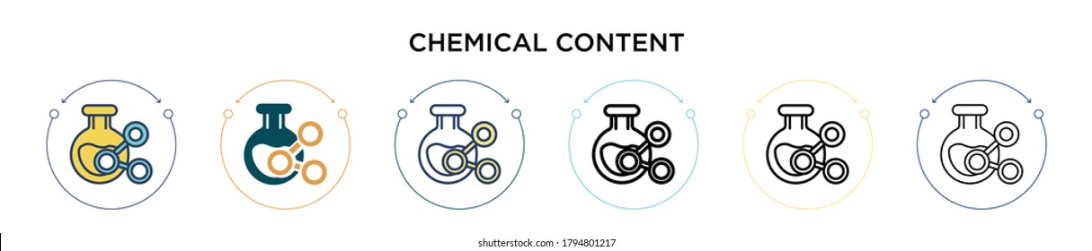 Chemical content icon in filled, thin line, outline and stroke style. Vector illustration of two colored and black chemical content vector icons designs can be used for mobile, ui, web