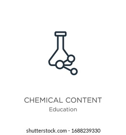 Symbol für chemische Inhalte. Dünne, lineare chemische Inhalte umreißen Symbol einzeln auf weißem Hintergrund aus der Bildsammlung. Vektorillustration der Linie, Symbol für Web und Mobilfunk