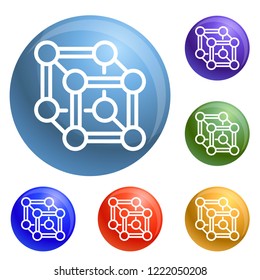 Chemical cube icons set vector 6 color isolated on white background