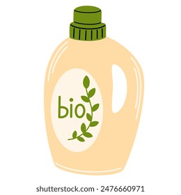 Chemical detergent in plastic bottle. Home cleaning product, household liquid for clean up, washing, cleansing. Flat vector illustration isolated on white background