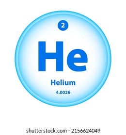 Chemical element Helium (He) symbol atomic number of 2. Science atom table element atomic icon. Simple circle blue white guardian vector illustration. Atomic number for Lab science or chemistry class