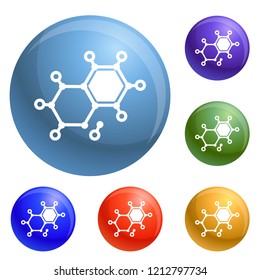 Chemical element molecule icons set vector 6 color isolated on white background