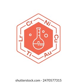 Chemical element symbols around hexagon. test tube and element symbols