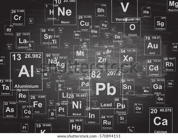 Chemical elements. Background illustration\
on blackboard\
