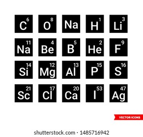 Chemical elements icon of 3 types: color, black and white, outline. Isolated vector sign symbol.