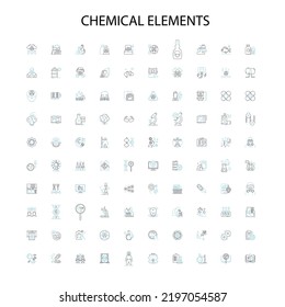 Chemical Elements Icons, Signs, Outline Symbols, Concept Linear Illustration Line Collection