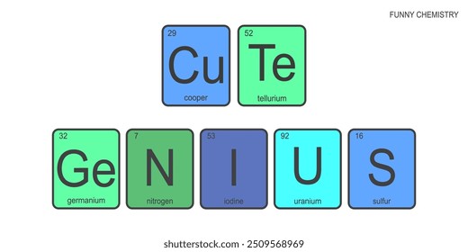 Los Elementos químicos de la tabla periódica, frase divertida colorida - genio lindo en el fondo blanco, química divertida, Ilustración vectorial.