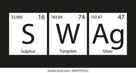 Chemical elements of the periodic table. Funny chemistry, phrase from teenager slang - SWAG. Monochromatic design for web, print or art. Printable banner for decoration. Vector illustration