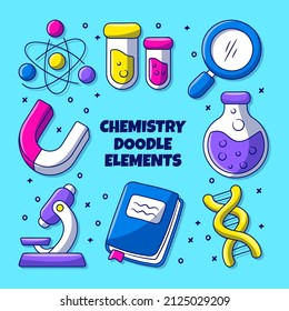 Chemische Elemente mit handgezeichnet gefärbtem Doodle-Stil