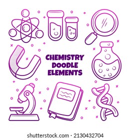 Chemical Elements set with hand drawn outline doodle style