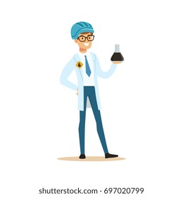 Chemical Engineer Working On Oil Samples, Oil Refinery Production Vector Illustration