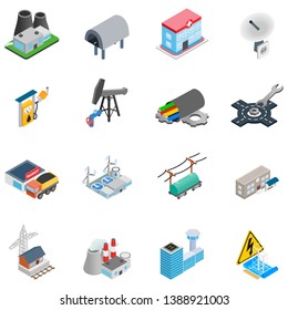Chemical enterprise icons set. Isometric set of 16 chemical enterprise vector icons for web isolated on white background