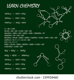 Chemical equation on green school table background