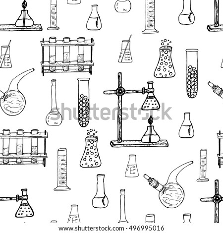 Chemical Equipment Hand Drawn Pattern Freehand Stock Vector (Royalty
