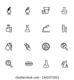 Chemical equipment line icon set. Set of line icons on white background. Molecule, structure, atom, flask. Science concept. Vector illustration can be used for topics like experiment, laboratory