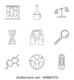 Chemical experience icon set. Outline style set of 9 chemical experience vector icons for web isolated on white background