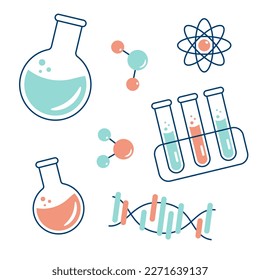 Chemical experience in the laboratory. Scientific experiment, research. Flat vector illustration