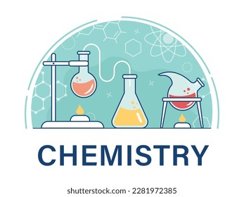 Chemical experience in the laboratory. Scientific experiment, research. Flat vector illustration