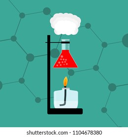 Chemical experience. Reagent heating. Science experiment in laboratory, chemical research and analysis, vector illustration