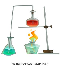 chemical experiment flask burner reagents
