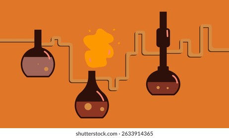 chemical experiment in a flasks flat illustration