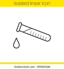 Chemical experiment linear icon. Thin line illustration. Laboratory test tube with drop contour symbol. Vector isolated outline drawing