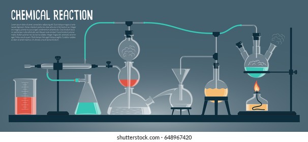 Chemical experiment in the scientific laboratory. Colored Vector illustration.