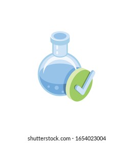 Chemical experiments test tube check mark. Vector 3d isometric, color web icon, new flat style. Creative illustration design, idea for infographics.