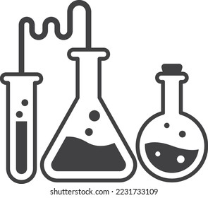 chemical experiments and test tubes illustration in minimal style isolated on background