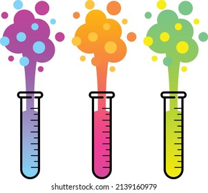 chemical explosion vector illustration set. chemical liquid reaction on a tube test concept for poster, design element, banner, flyer, or educational template.