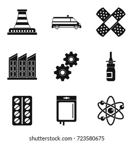 Chemical factory icons set. Simple set of 9 chemical factory vector icons for web isolated on white background