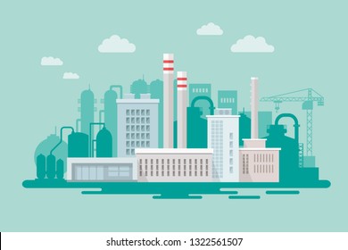 Chemical factory industrial zone with factories, plants, warehouses, enterprises in the flat style