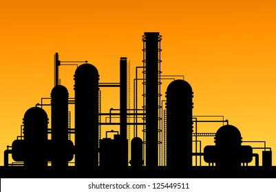 Chemical factory silhouette for industrial and technology design. Jpeg version also available in gallery