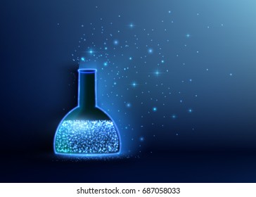 Chemical flask, abstract background with light particles. Vector illustration