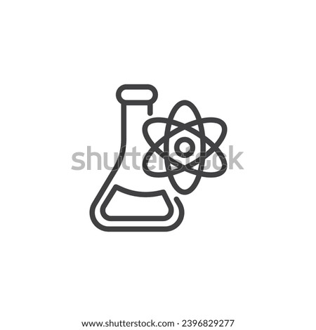 Chemical flask and atom line icon. linear style sign for mobile concept and web design. Science research outline vector icon. Laboratory experiment symbol, logo illustration. Vector graphics
