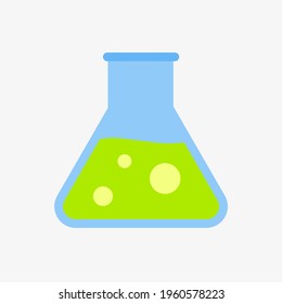 Matraz químico con ilustración vectorial de burbujas aislada en fondo blanco. Icono del tubo de ensayo.