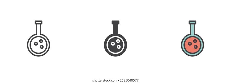 Chemical flask different style icon set. Line, glyph and filled outline colorful version, outline and filled vector sign. Symbol, logo illustration. Vector graphics