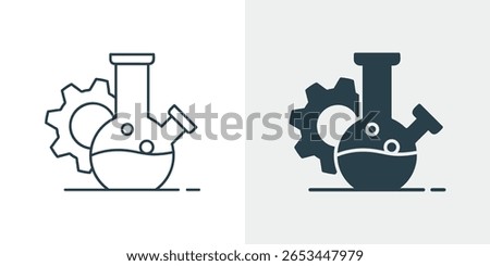 Chemical Flask and Gear Icon Vector - Science, Engineering and Laboratory Equipment outline and solid illustration