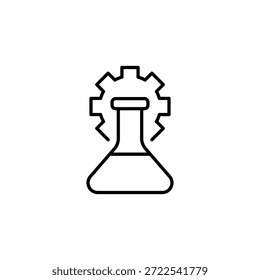 Frasco químico con el icono del esquema del proceso del engranaje para el laboratorio