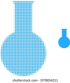 Chemical flask halftone dot icon illustration. Halftone pattern contains circle points. Vector illustration of chemical flask icon on a white background. Flat abstraction for chemical flask pictogram.