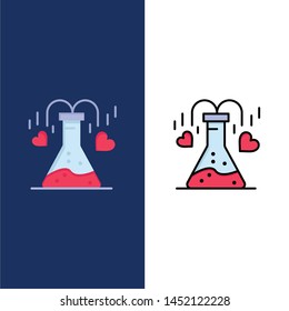 Chemical, Flask, Heart, Love  Icons. Flat and Line Filled Icon Set Vector Blue Background