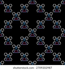 Frasco químico con fórmula molecular hexagonal Vector Concepto de química delinear un patrón transparente
