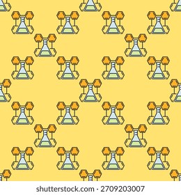 Frasco químico con fórmula molecular hexagonal Vector Concepto de química de color sin patrón