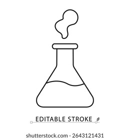 Chemical flask icon in minimal line style with editable stroke. Laboratory beaker, science experiment symbol, research element for chemistry visuals, scientific education, innovation.