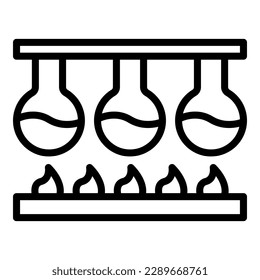 Vector de contorno del icono del matraz químico. Producción de vidrio. Botella de fábrica